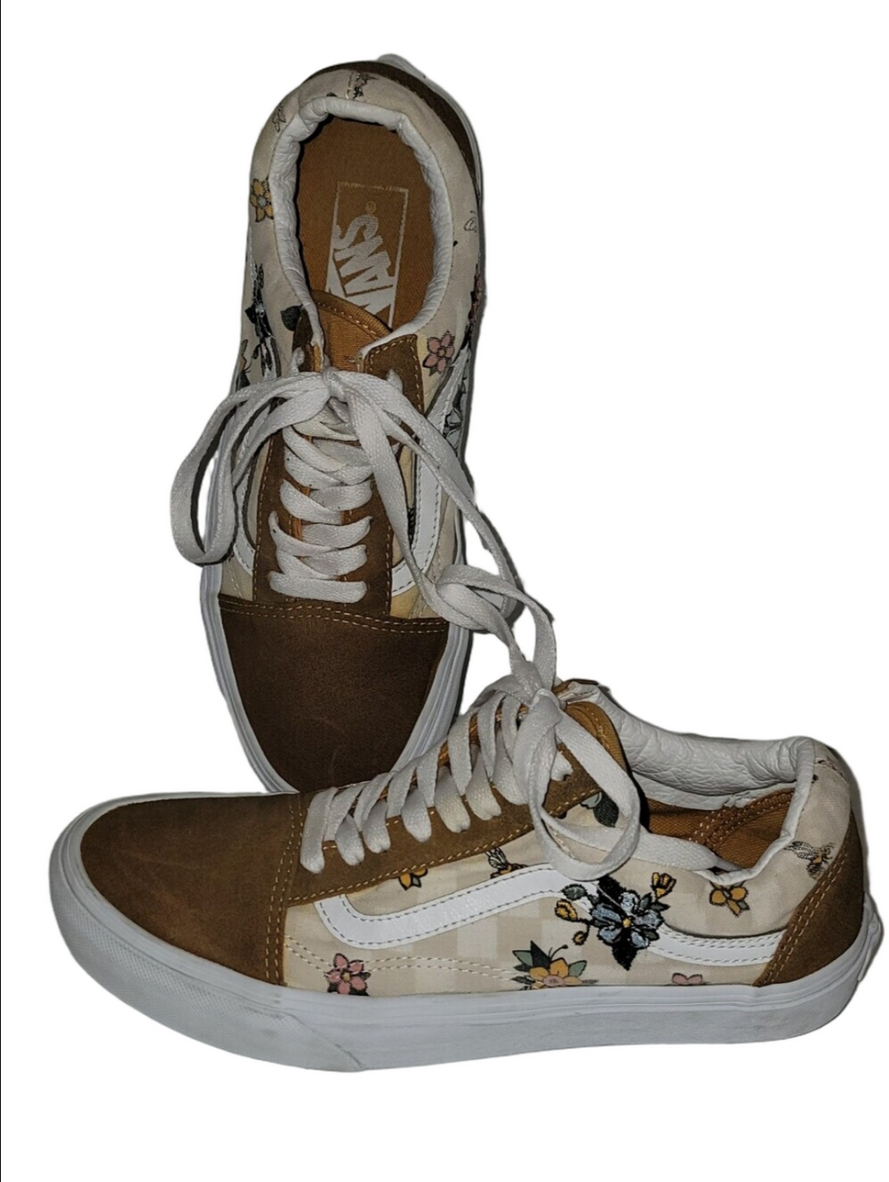 Vans Mustard Gold Suede and White Floral Canvas Low-Top Old Skool Sneakers 8.5